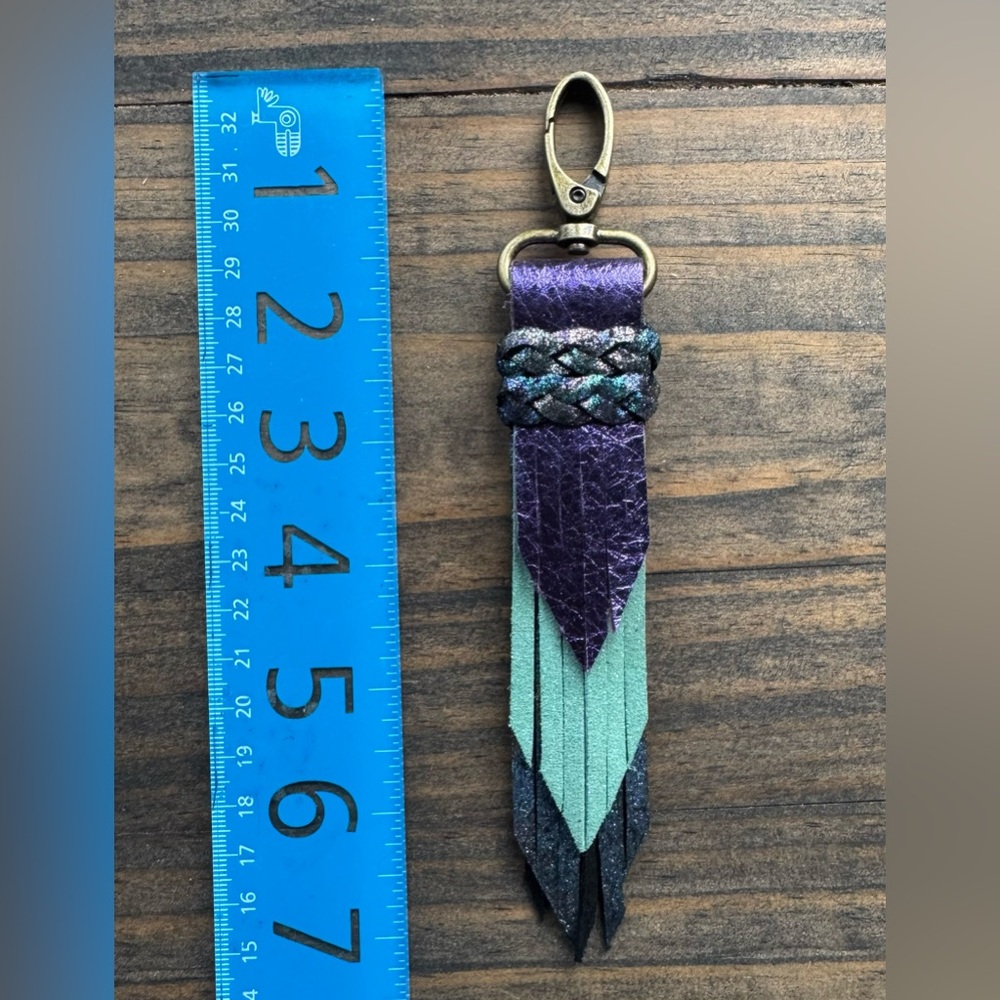 Purple and Teal Leather Tassel